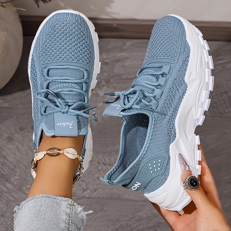 Breathable Knit Sneakers Fashi - Knit Fabric Lace Up Sneakers ulasan dan harga