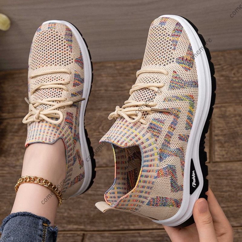 Women's Knit Slip-On Sneakers  - Knit Fabric Lace Up Sneakers ulasan dan harga