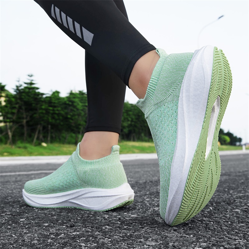 Unisex Slip on Sock Running Sh - Knit Fabric Lace Up Sneakers ulasan dan harga